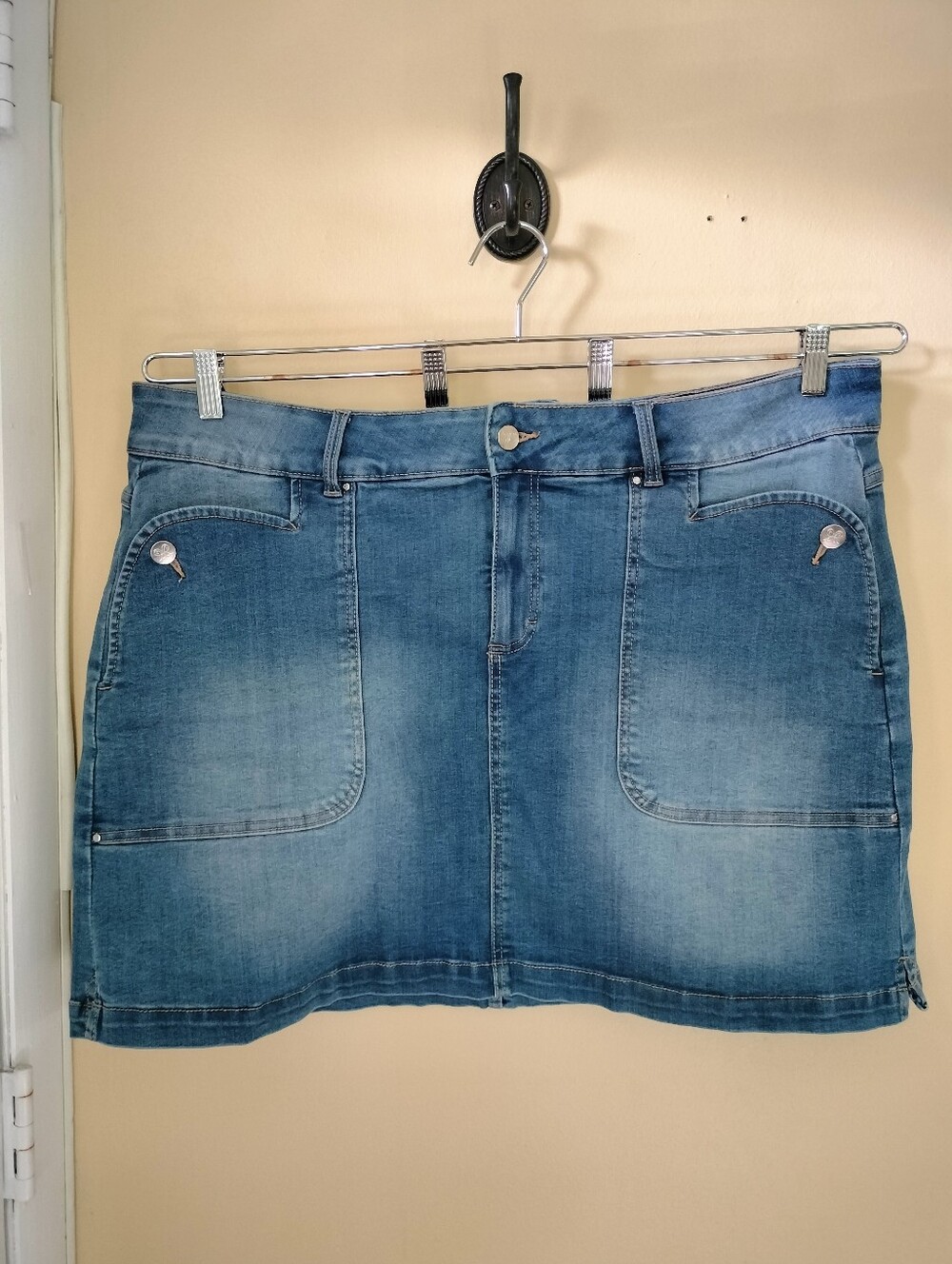 Rafealla Medium Wash Blue Denim Jean Skort 18W Stretch Festival Western